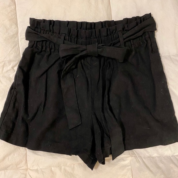 Black high-waisted tie shorts
